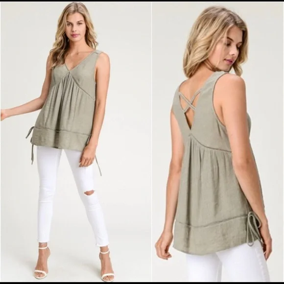 Women’s cute comfy olive spring summer boho lightweight top - Picture 2 of 4